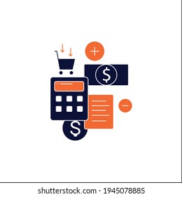 Budgeting Glyph Icon.Plan zu Geld ausgeben.Rationelle Geldverteilung.Geldzählung.Umsichtige Ausgaben Geld.Umsichtiges Ausgabekonzept.Vollständiges flaches Schild. Isolierte Silhouette, Vektorgrafik