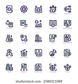 Budgeting Icon pack for your website, mobile, presentation, and logo design. Budgeting Icon dual tone design. Vector graphics illustration and editable stroke.