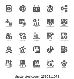 Budgeting Icon pack for your website, mobile, presentation, and logo design. Budgeting Icon glyph design. Vector graphics illustration and editable stroke.
