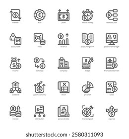 Budgeting Icon pack for your website, mobile, presentation, and logo design. Budgeting Icon outline design. Vector graphics illustration and editable stroke.