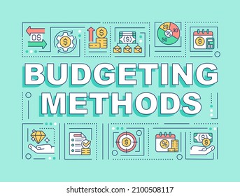 Budgeting methods word concepts mint banner. Financial planning. Infographics with linear icons on background. Isolated typography. Vector color illustration with text. Arial-Black font used