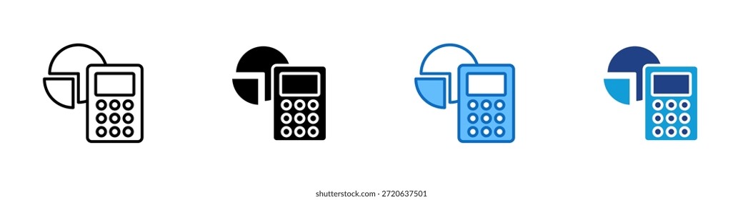 Elaboração de Orçamento Ícone Design Vetor - calculadora posicionada ao lado de partes segmentadas do gráfico de pizza, representando o planejamento financeiro, a alocação e o controle de despesas