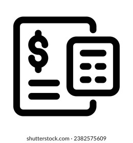 Budgeting in outline icon. Calculator, document, accounting