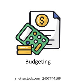 Budgeting Vektor gefüllt Umriss doodle Design Illustration. Symbol auf weißem Hintergrund EPS10-Datei 