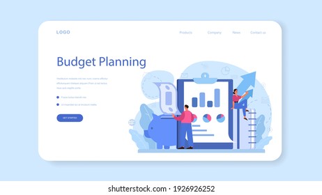 Budgeting web banner or landing page. Idea of financial planning and well-being. Currency balance and income. Money savings. Isolated flat illustration vector