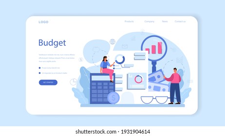Budgeting web banner or landing page. Idea of financial planning and well-being. Currency balance and income. Money savings. Isolated flat illustration vector