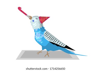 Budgie bird with party horn