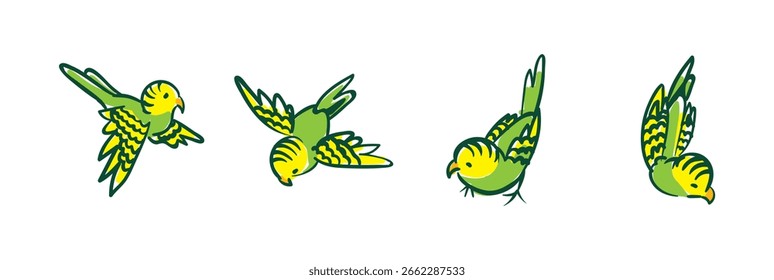 Budgie Cartoon Vector on White Background