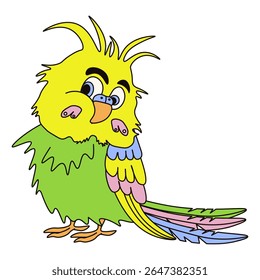 Budgie Papagaio. Papagaio confuso bonito. Ilustração vetorial do fundo transparente isolado do papagaio colorido. Emoção face personagem pássaro. EPS 10