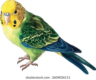 Budgie Parrot Watercolor  - Vibrant Green and Yellow vector illustration