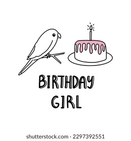 Budgie's Birthday Party: Vector Illustration. Birthday girl