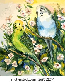 Budgies on the tree