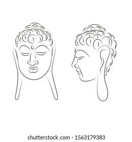 Budha Face, Front and Side View Line Art, Vector Illustration