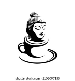 Budha Head, Coffee Logo Vector Design Template.