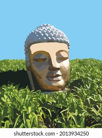 cabeza de budha sobre la textura del arte de la ilustración del vector de césped