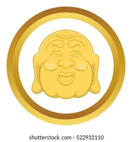 Budha head vector icon in golden circle, cartoon style isolated on white background