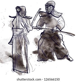 Budo, Japanese martial art and philosophy way. /// Description: Editable in four layers. Isolated on white background.