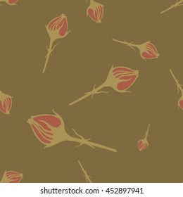 Buds brown and pink on a beige background. Seamless pattern. Vector. Packing. Fabric.