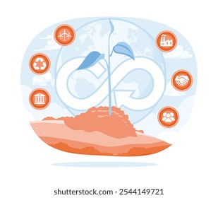 Buds with a circular economy icon. Green energy, environmentally friendly. Natural resources concept. Flat vector illustration.