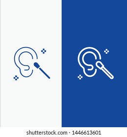 Buds, Ear, Cleaning, Clean Line and Glyph Solid icon Blue banner Line and Glyph Solid icon Blue banner