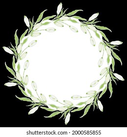 Buds of Lilium Casa Blanca. Round wreath of white buds. Wedding invitation and greeting cards template. Vector illustration.