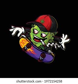Buds nugz skateboard character cute smoking cartoon digital art