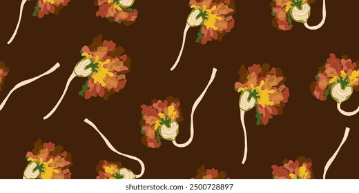 Brotes en un tallo Flores de fantasía Abstractas adorno abigarrado Motivos asiáticos Vector sin costuras superposición patrón rapport