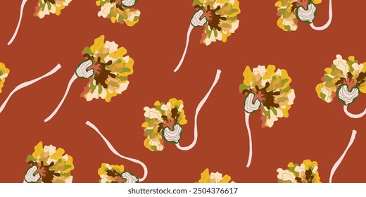 Buds on a stem Abstract fantasy flowers variegated ornament Asian motifs vector seamless overlapping pattern rapport