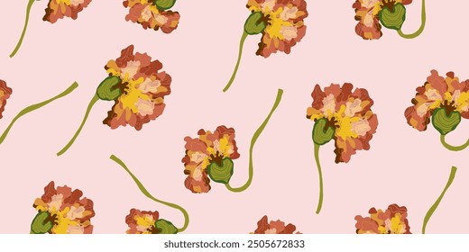 Buds on a stem Abstract fantasy flowers variegated ornament Asian motifs vector seamless overlapping pattern rapport