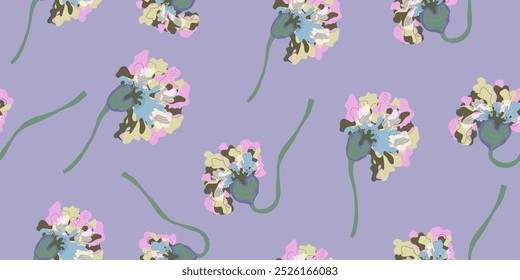Buds on a stem Abstract fantasy flowers variegated ornament Asian motifs vector seamless overlapping pattern rapport