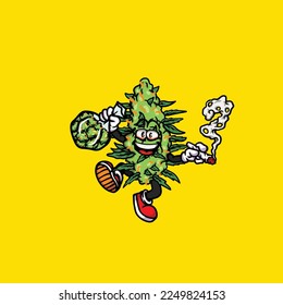 buds vector smoking joint hold nug weed cartoon