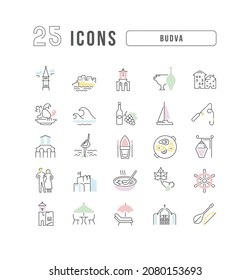 Budva. Collection of perfectly thin icons for web design, app, and the most modern projects. The kit of signs for category Countries and Cities.