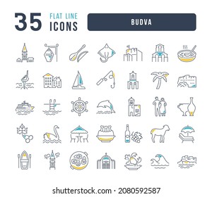 Budva. Collection of perfectly thin icons for web design, app, and the most modern projects. The kit of signs for category Countries and Cities.