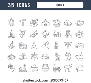 Budva. Collection of perfectly thin icons for web design, app, and the most modern projects. The kit of signs for category Countries and Cities.