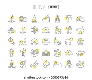 Budva. Collection of perfectly thin icons for web design, app, and the most modern projects. The kit of signs for category Countries and Cities.