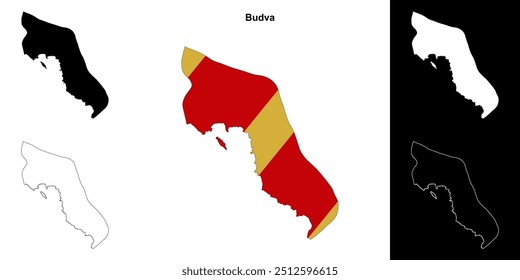 Budva municipality outline map set