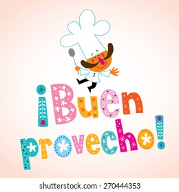 Buen provecho Ã¢Â?Â? Spanish decorative type with chef character