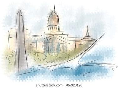 Buenos Aires. abstract illustration of city on multicolor background