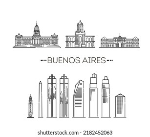 Buenos Aires architecture line skyline. Vector symbols