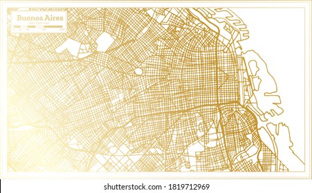 Buenos Aires Argentina City Map in Retro Style in Golden Color. Outline Map. Vector Illustration.