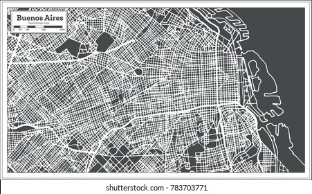 Buenos Aires Argentina City Map in Retro Style. Outline Map. Vector Illustration.