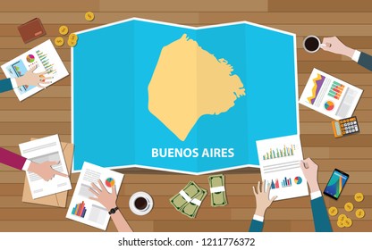 buenos aires argentina city region economy growth with team discuss on fold maps view from top vector illustration