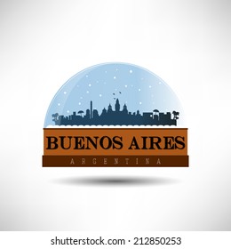 Buenos Aires, Argentina city skyline silhouette in snow globe. Vector design.