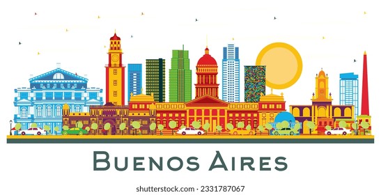 Buenos Aires Argentina City Skyline with Color Landmarks Isolated on White. Vector Illustration. Buenos Aires Cityscape with Landmarks.
