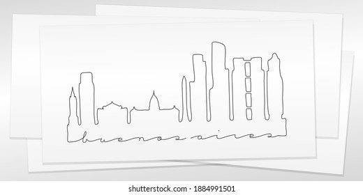 Buenos Aires, Argentina Doodle Skyline Hand Drawn. City One Line Art Illustration Landmark. Minimalistic Sketch Pen Background.