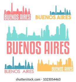 Buenos Aires Argentina Flat Icon Skyline Vector Silhouette Design Set Landmark Collection.