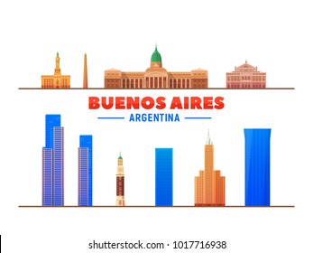 Buenos Aires ( Argentina ) landmarks in white background. Vector Illustration. Isolated object with famous building.