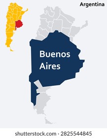 Buenos Aires Argentina Map  - Capital City and Province, White City Flag with Black Eagle and Blue-Green Provincial Vector Illustration.