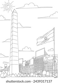 Buenos Aires, Argentina - Obelisco de Buenos Aires dibujo de línea para niños y adultos libro para colorear