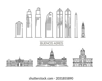 Buenos Aires, Argentina delineación de ilustración de vector ciudad, símbolo, monumentos de viaje, hitos